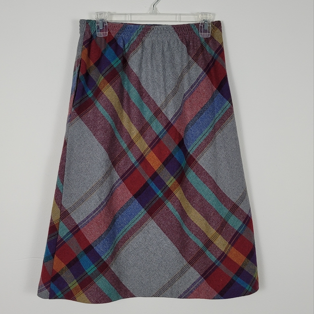 Vintage Wool Blend A line skirt large plaid print Fits Size 10 - Picture 2 of 4